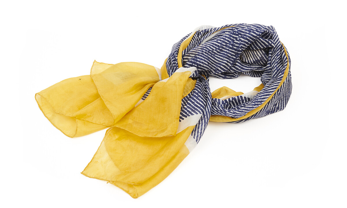 Foulard en soie jaune/bleu