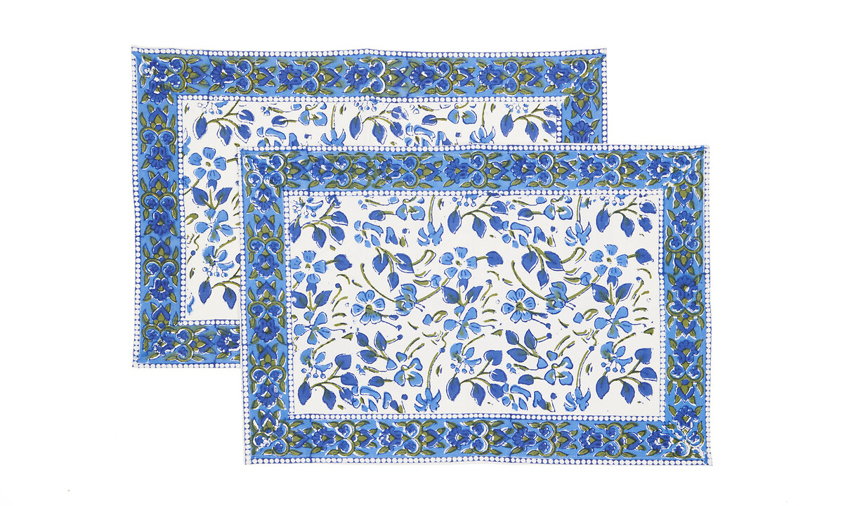 Set de table fleuri bleu (x2)