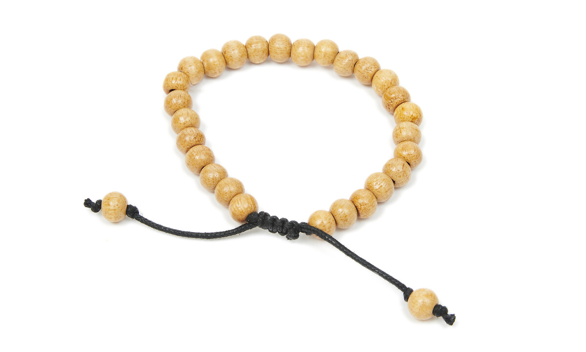 Bracelet perles en bois de teck beige