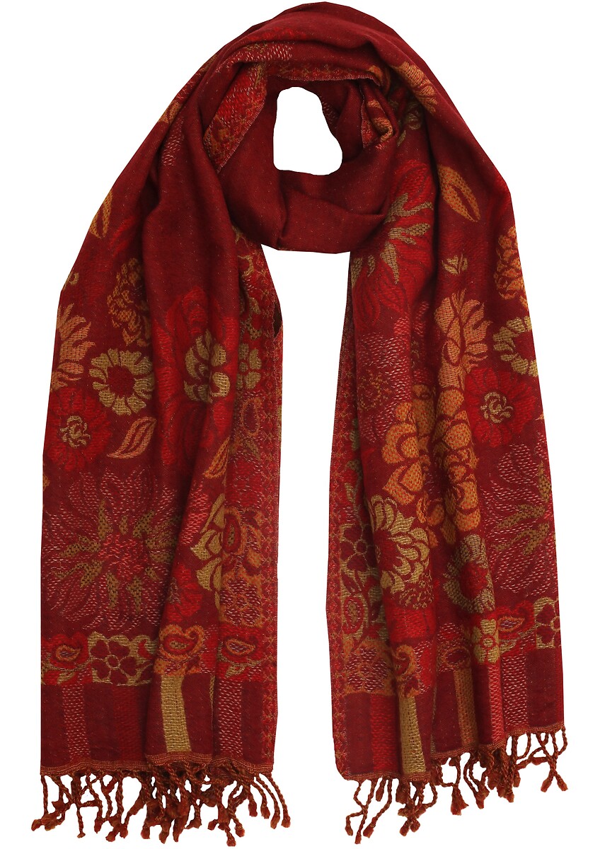 Foulard laine rouge foncé motifs fleuris