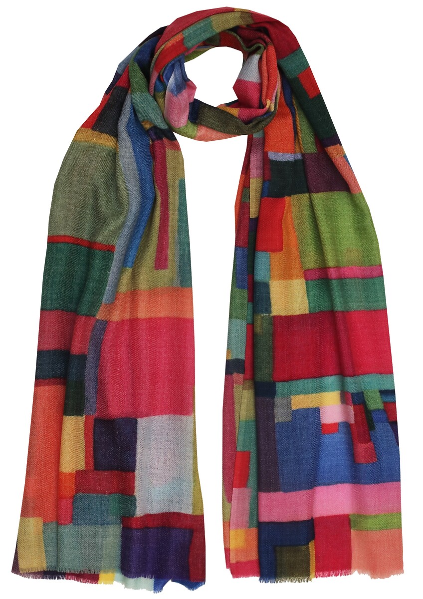 Foulard en laine motif carrés multicolores
