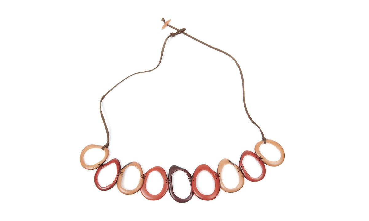 Collier tagua ovales tons rouges