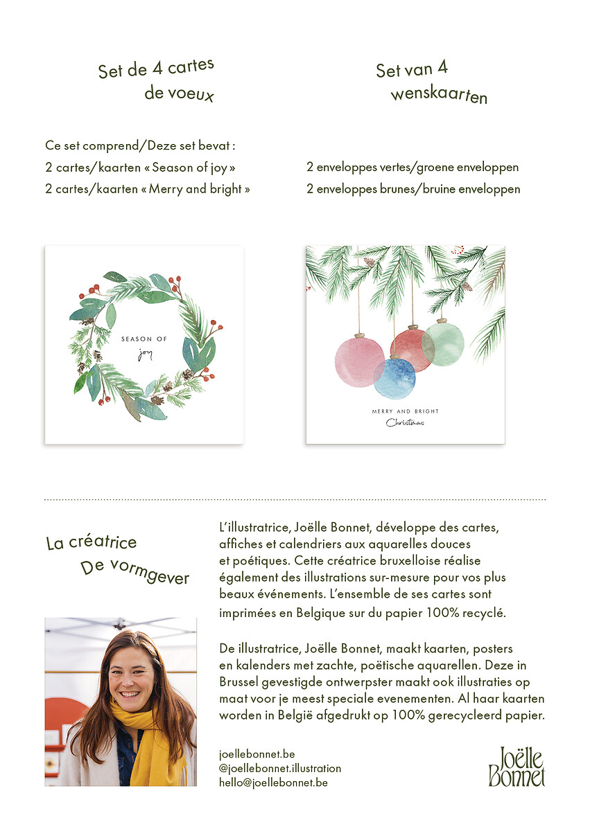 Set 4 cartes de voeux Season of joy-Merry and bright FR/NL