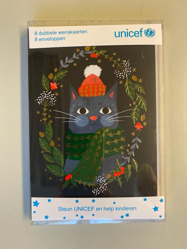 Set 8 cartes de voeux Unicef chat et renne (NL)