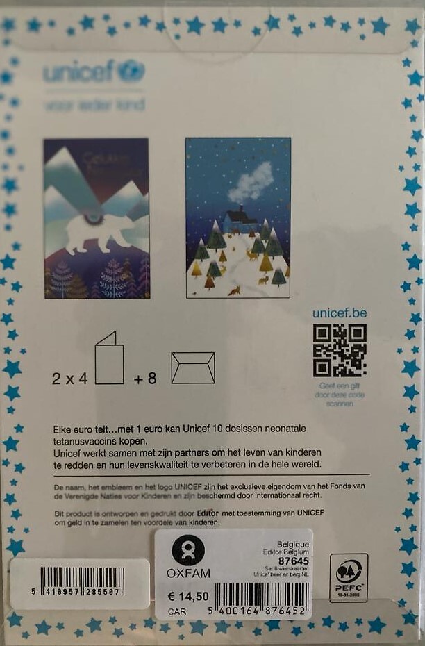Set 8 cartes de voeux Unicef ours et montagne (NL)