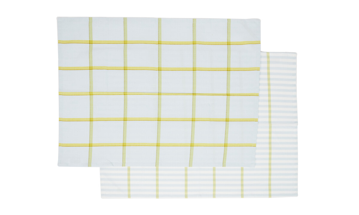 Keukendoek set/2 katoen blauw gele lijnen
